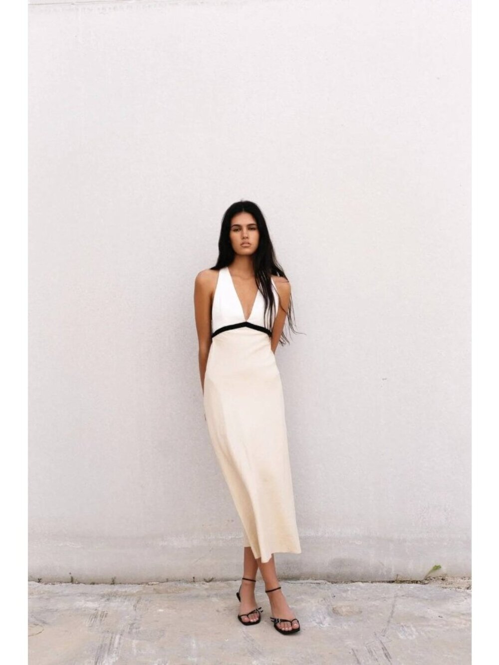 Zara Colorblock Maxi Dress Womens Sleeveless V-Neck Beige Black 8345/328 NWT